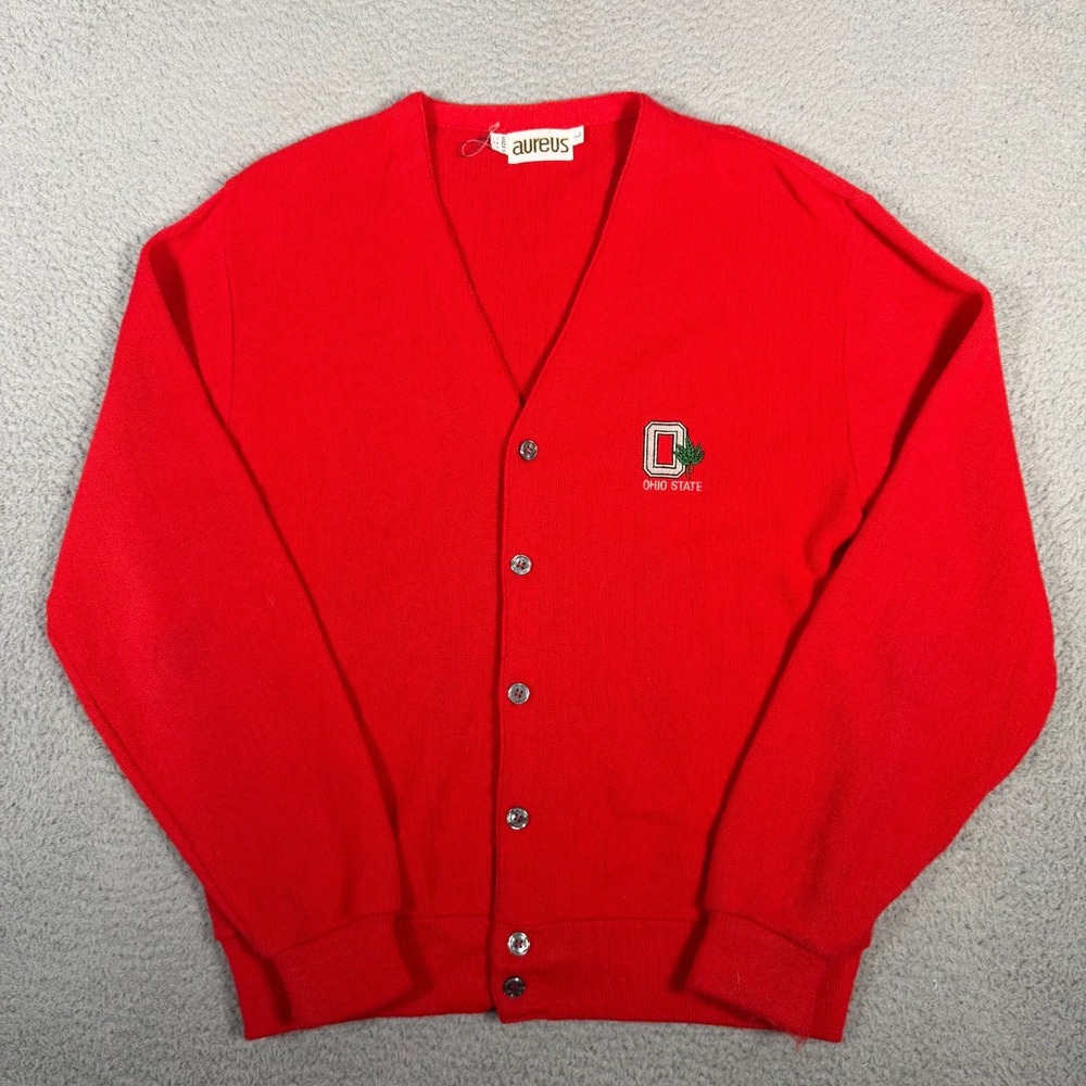 Vtg Ohio State Buckeyes Sweater Adult Large Red Cardigan Aureus Made in USA